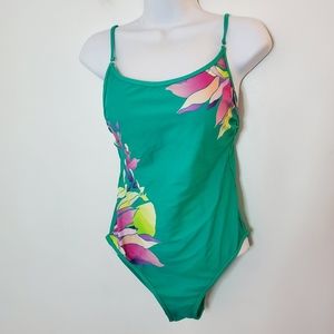 Athleta Teal Vintage Floral One Piece Swimsuit S